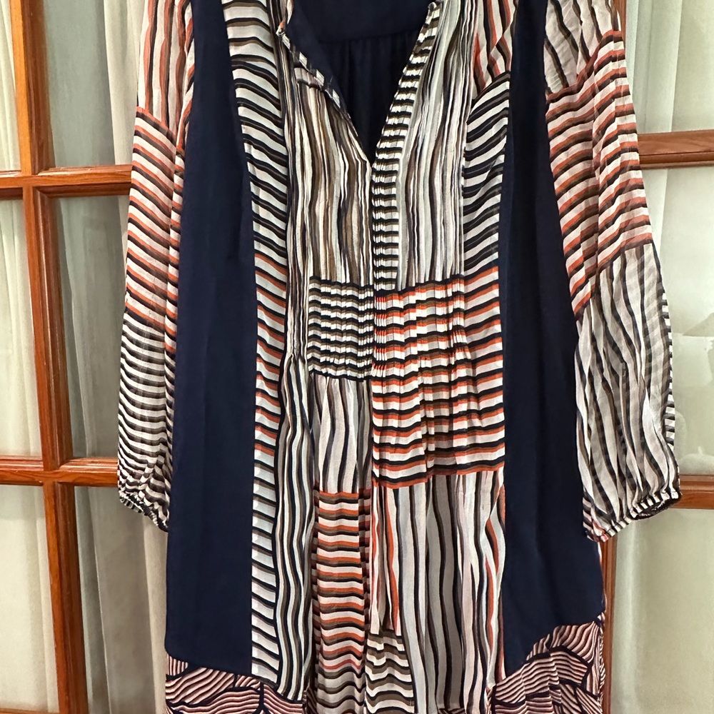 Diane Von Furstenberg Graphic Blue and Orange Tunic Blouse